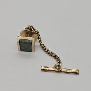 Dante gold tone tie tack with green stone square inlay